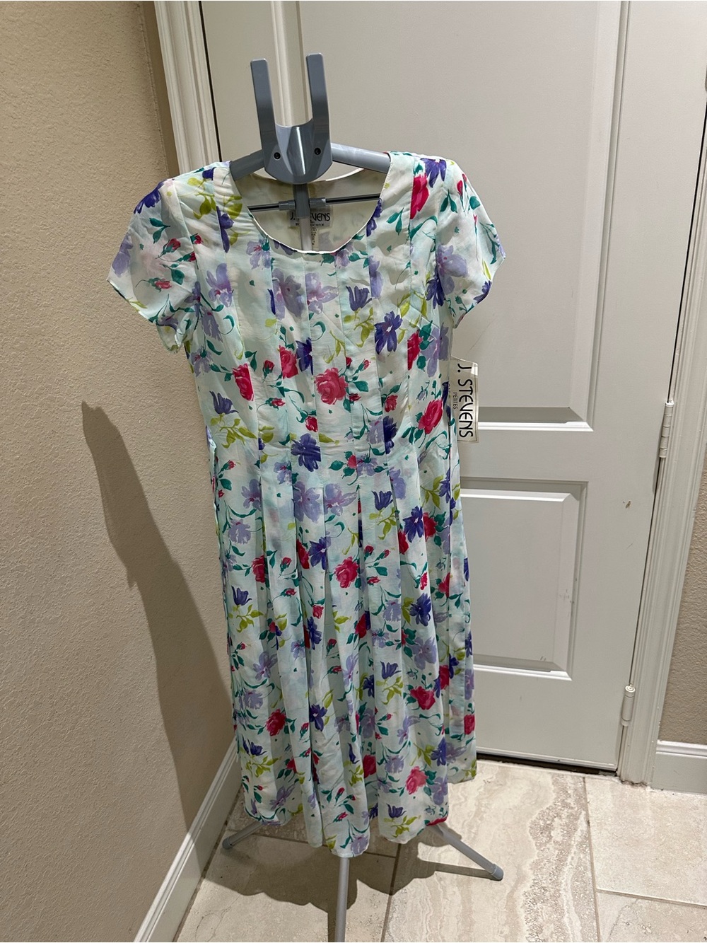 D. Stevens White Floral Girls' Dress with Pink, Purple & Green Accents